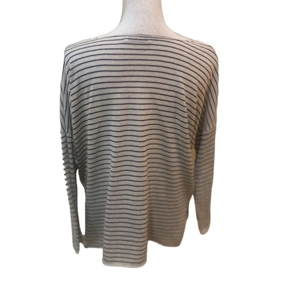 Zara navy & ecru scoop neck stripe knit long sleeve lightweight sweater small - Picture 7 of 9